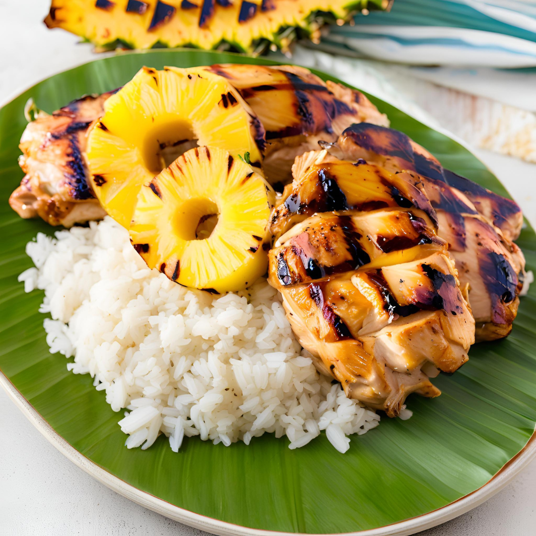 Hawaiian Grilled Chicken with Coconut Rice and Grilled Pineapple