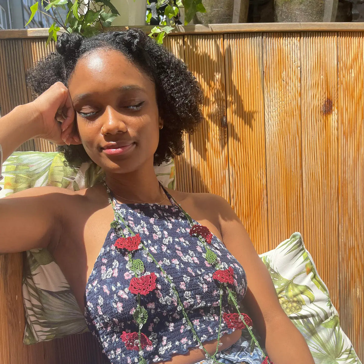 Delhi Hand-Embroidered Burgundy Necklace with Natural Stones