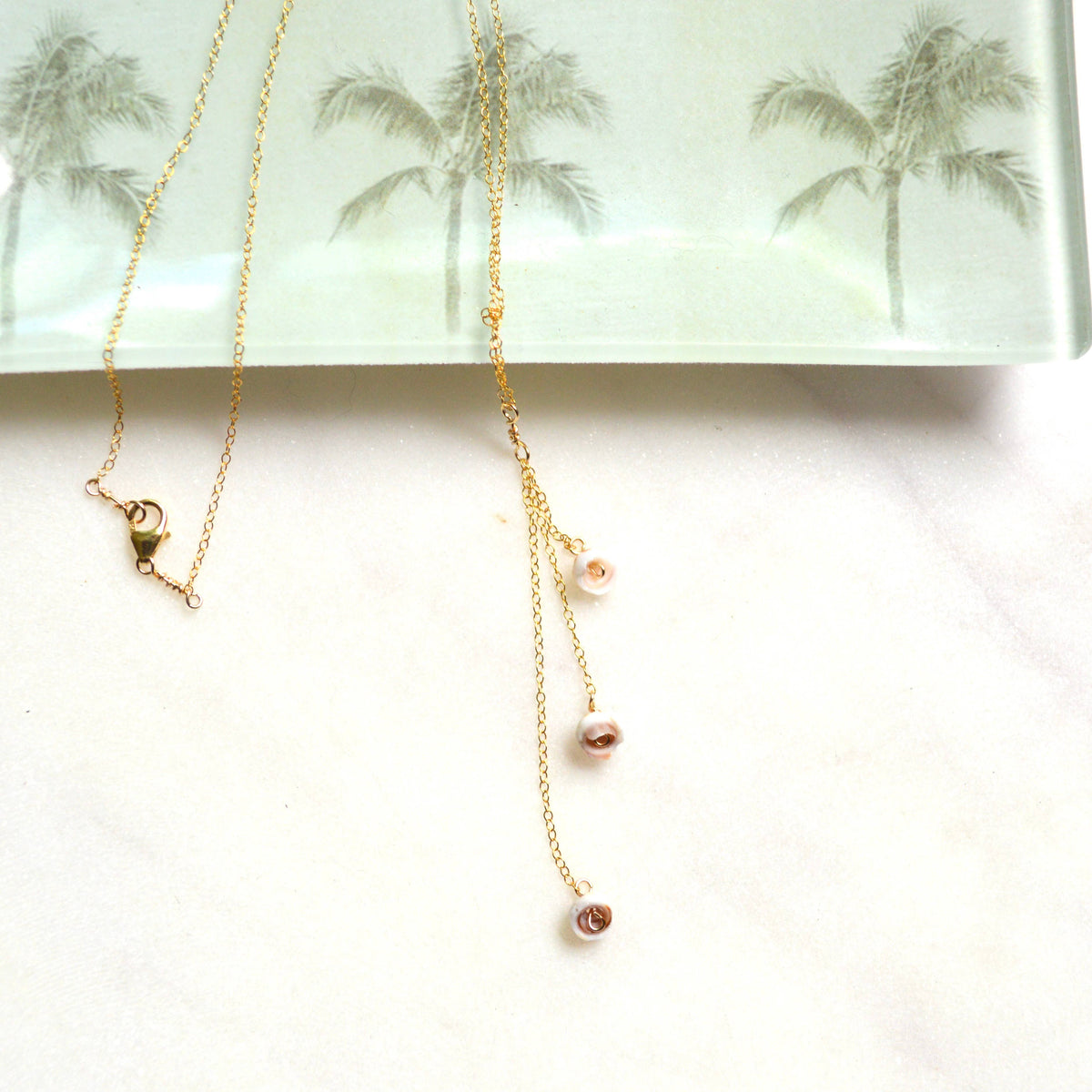 Puka Shell Lariat Necklace: 16 inches / Gold Filled