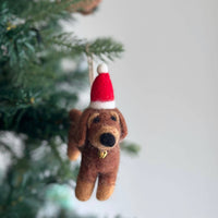 Felt Dachshund Dog with Christmas Hat