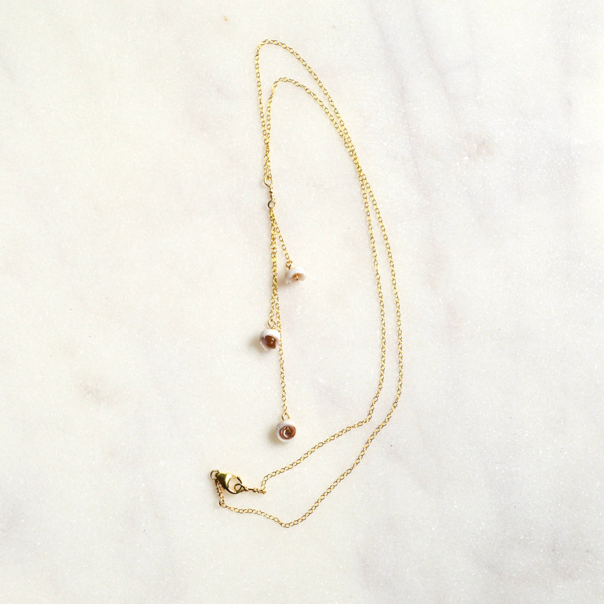Puka Shell Lariat Necklace: 16 inches / Gold Filled