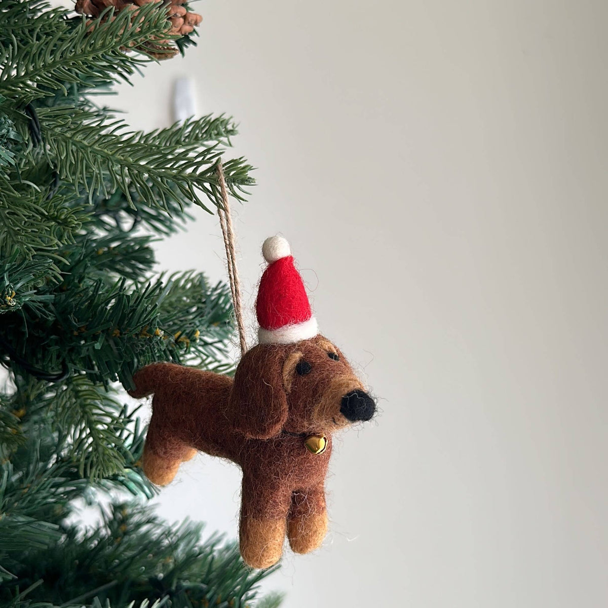 Felt Dachshund Dog with Christmas Hat