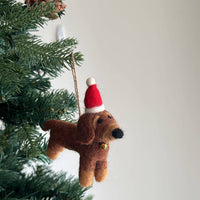 Felt Dachshund Dog with Christmas Hat