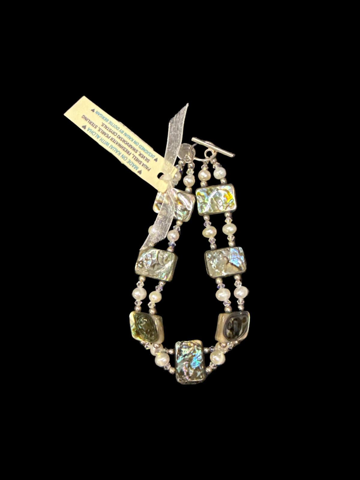 Paua Shell, Freshwater Pearl & Swarovski Crystal Bracelet in Sterling Silver