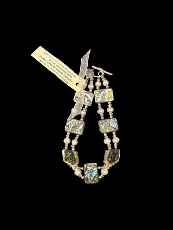 Paua Shell, Freshwater Pearl & Swarovski Crystal Bracelet in Sterling Silver