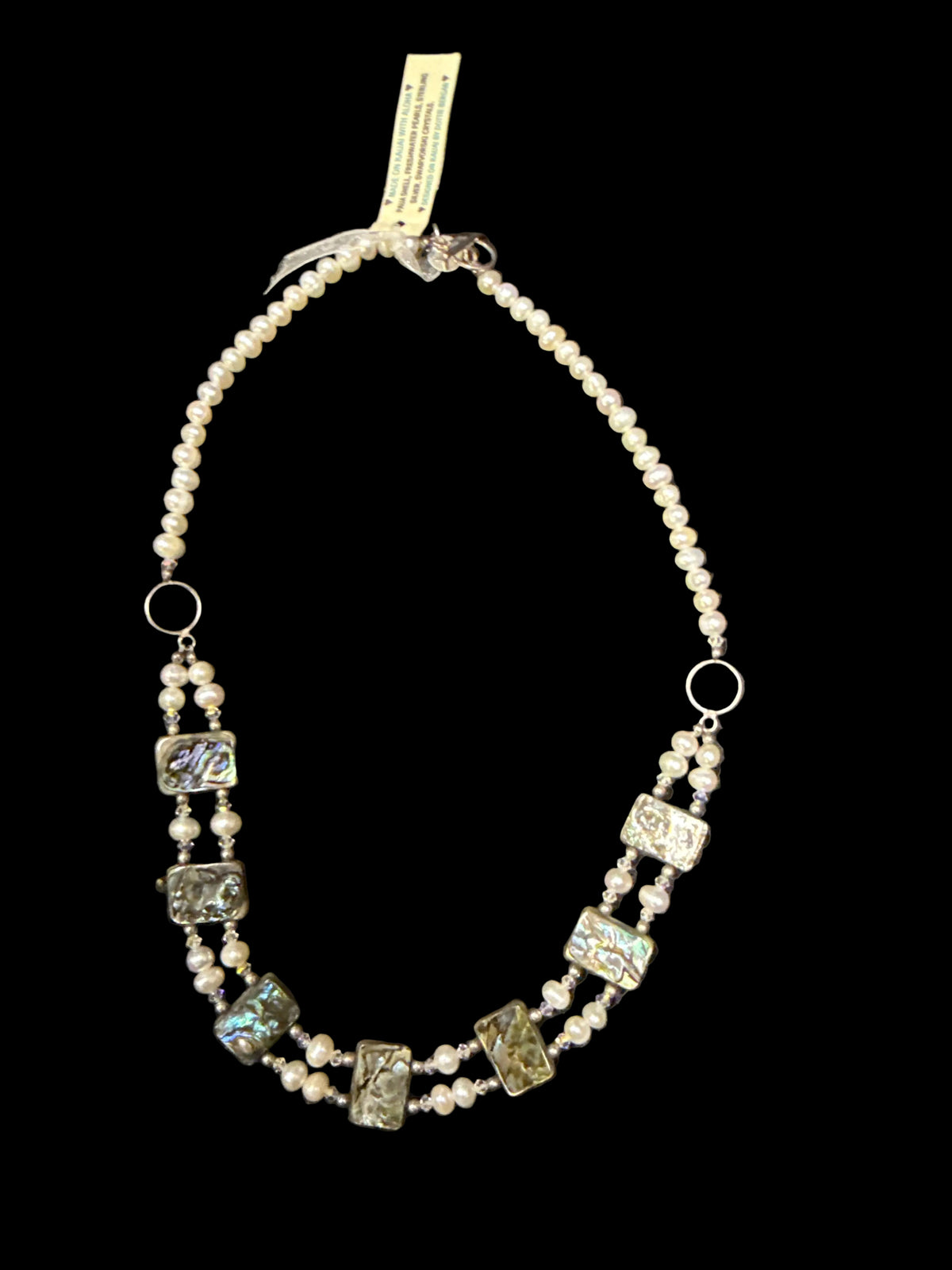 Paua Shell & Freshwater Pearl Swarovski Necklace in Sterling Silver