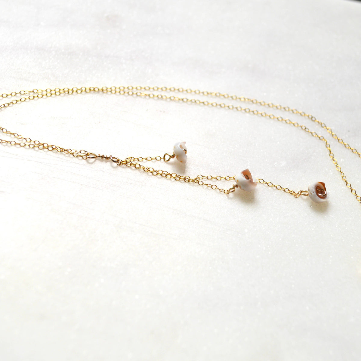 Puka Shell Lariat Necklace: 16 inches / Gold Filled