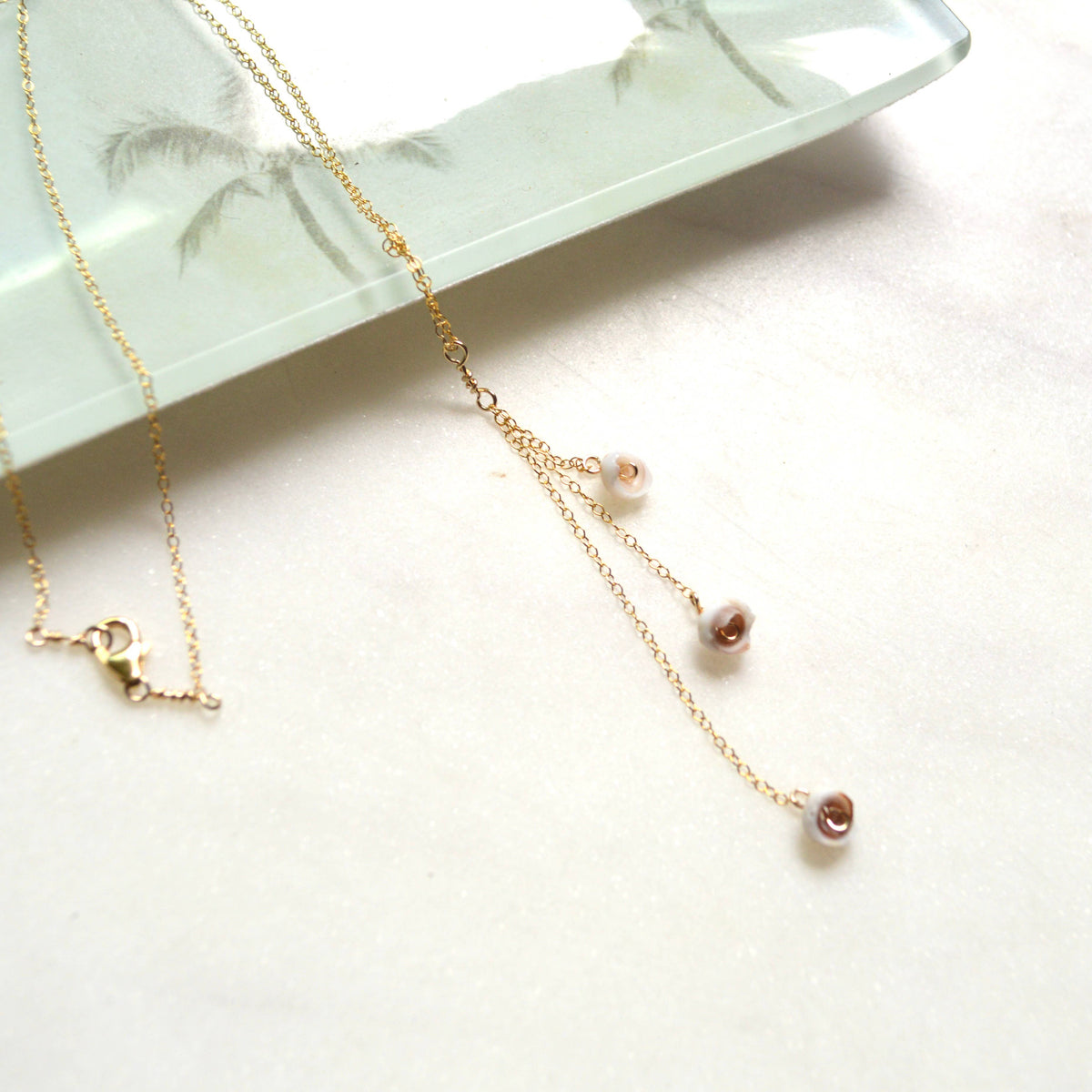 Puka Shell Lariat Necklace: 16 inches / Gold Filled