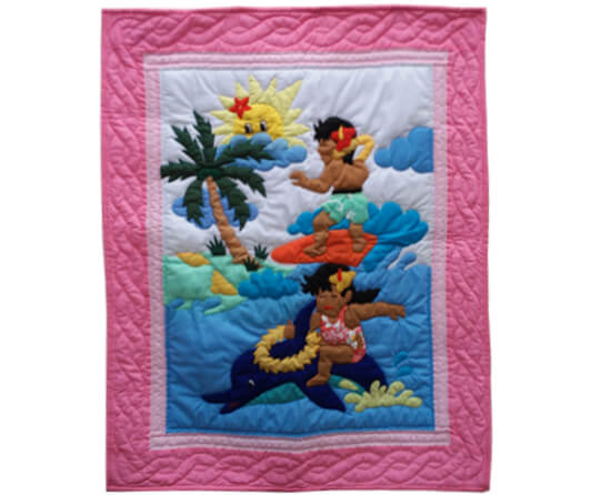 Surfin' Keiki Baby Blanket- Pink Boarder
