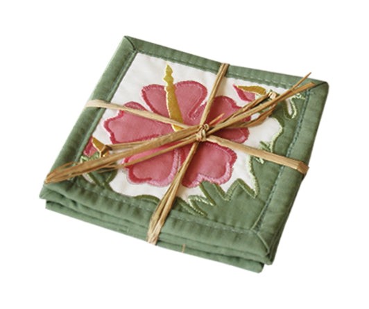 Pink Hibiscus Quilted Coaster Set (4-Pack)