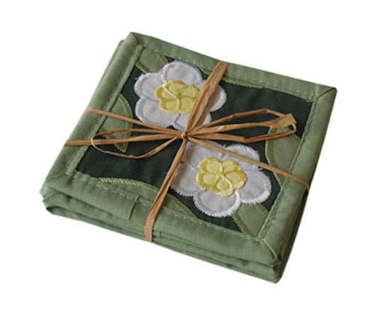 White Plumeria Quilted Coaster Set (4-Pack)