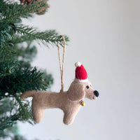 Felt Dachshund Dog with Christmas Hat