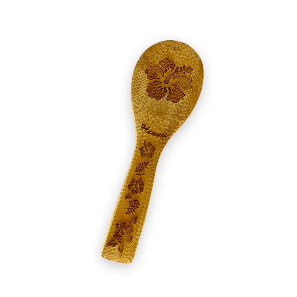 Carved Bamboo Rice Spoon Hibiscus Hawaii