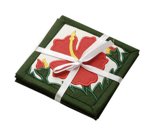 Red Hibiscus Quilted Coaster Set (4-Pack)