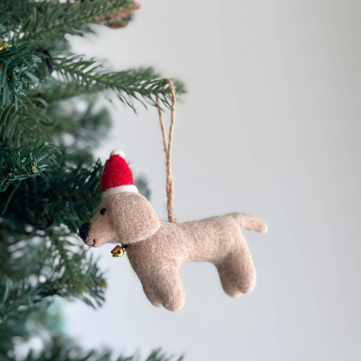 Felt Dachshund Dog with Christmas Hat