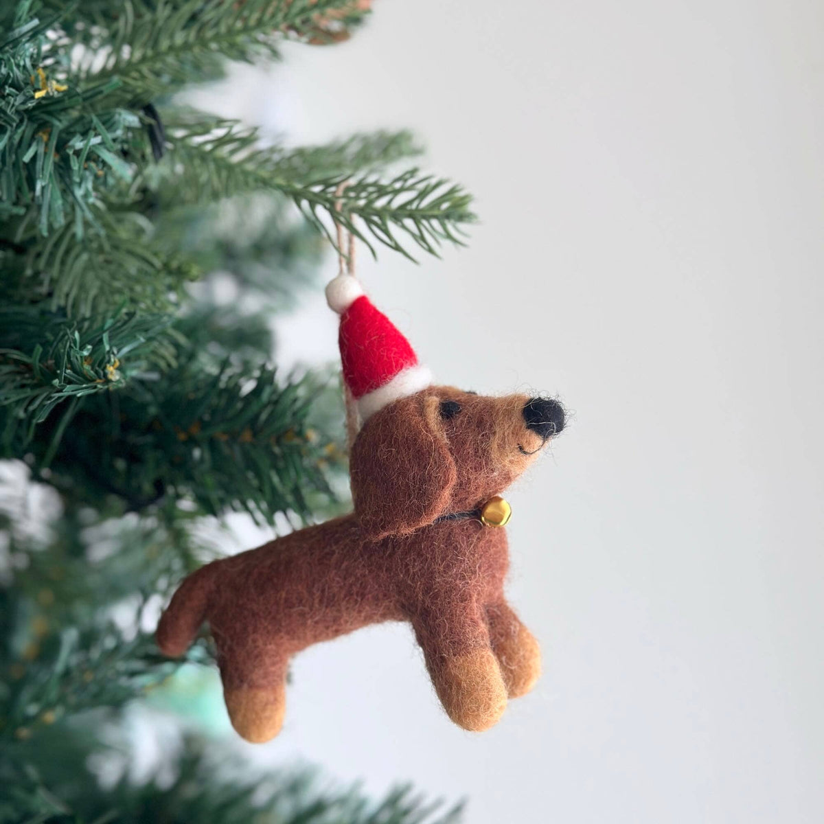 Felt Dachshund Dog with Christmas Hat