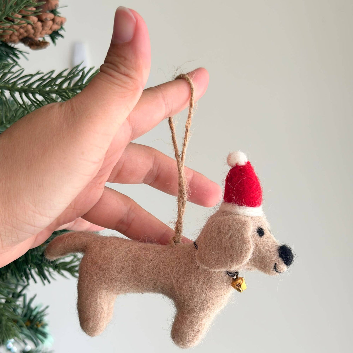 Felt Dachshund Dog with Christmas Hat