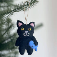Flat Cat Holding Fish Ornament