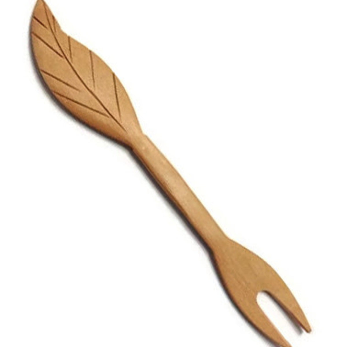 Hand Carved Fruitwood Cocktail Fork with Leaf Top