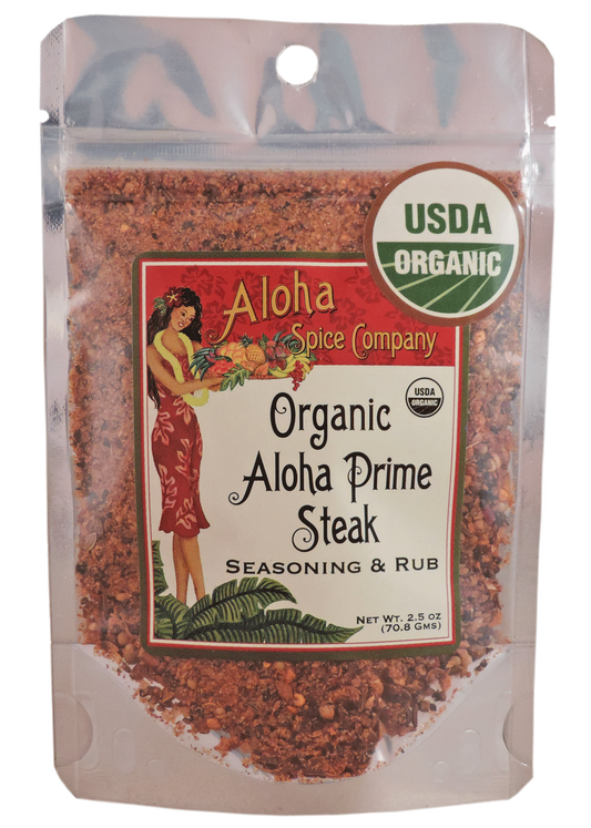 Organic Aloha Prime Steak Rub & Seasoning 2.5 oz. Stand Up Pouch